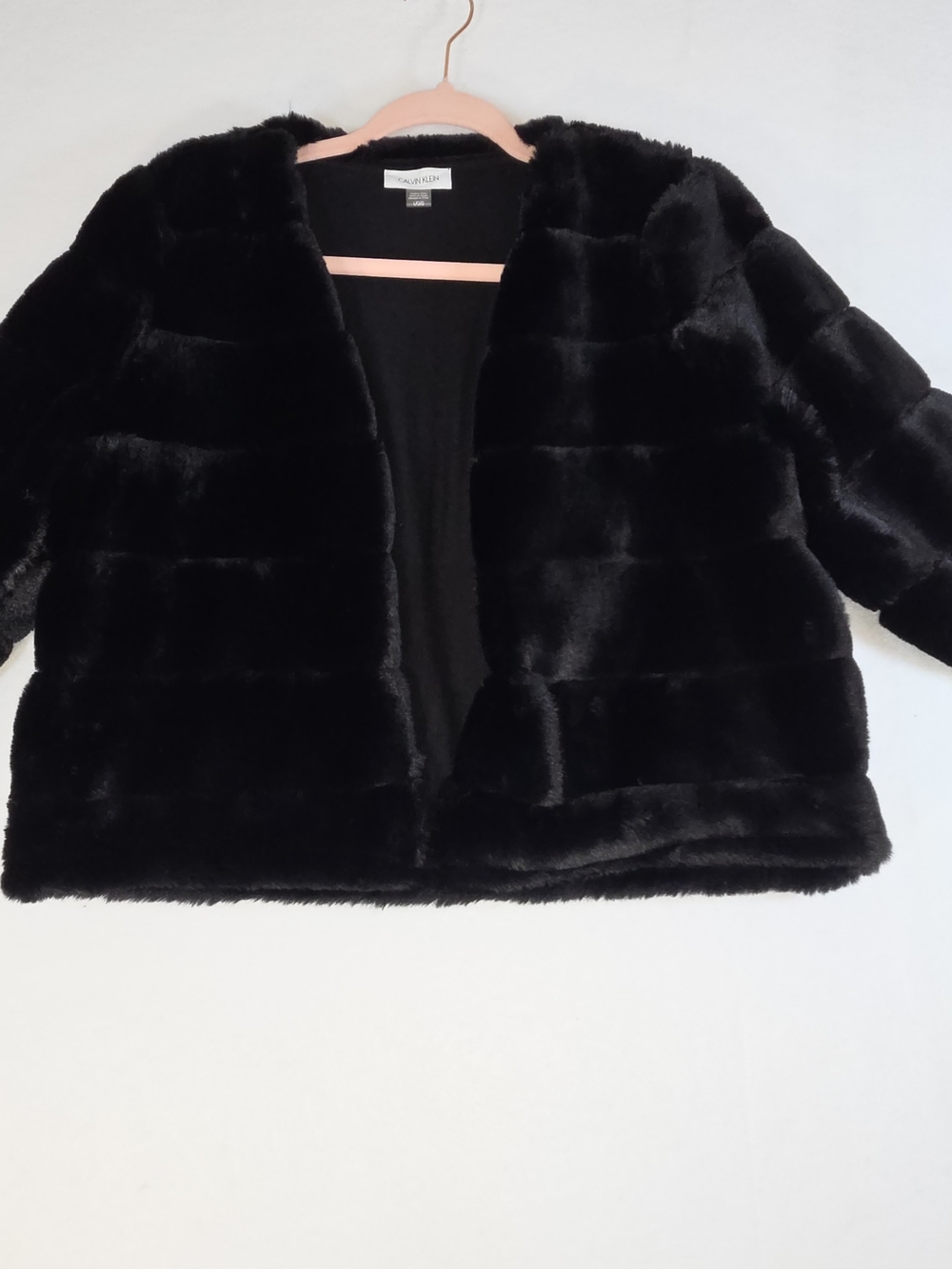 Calvin Klein Black Faux Fur Panel Knit Back Jacket Coat Large
